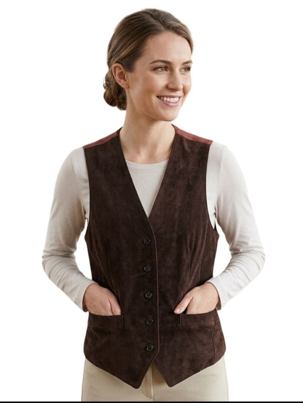 Opera Montreal Vintage Brown Suede Vest Country Western Button Front Size S